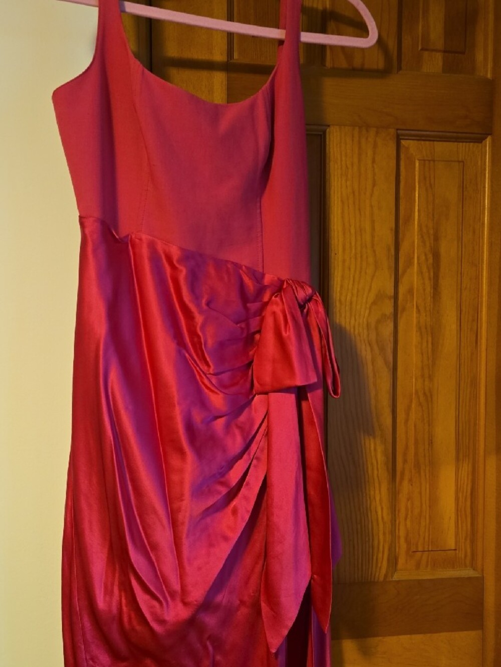 cinq a sept Hot Pink Satin Maxi Dress with Side Bow - Picture 14 of 16